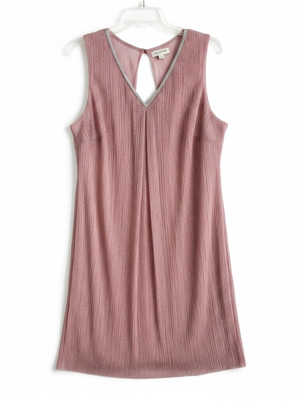 MSK Sleeveless Pink V-Neck Shift Dress with Rhinestone Trim